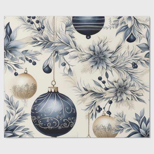 Papier Cadeau Elegant Blue & Gold Christmas (Plat)