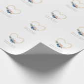 Papier Cadeau Elégant Blue Gold Heart Floral Nom Date Mariage (Coin)
