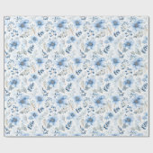 Papier Cadeau Elegant Blue Watercolor Florals (Plat)