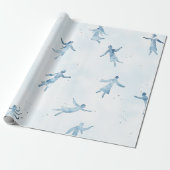 Papier Cadeau Elegant Blue Watercolor Human Silhouettes Pattern (Déroulé)