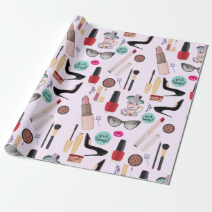 Papier Cadeau Élégant Blush Girl Peintre de maquillage rose Glam