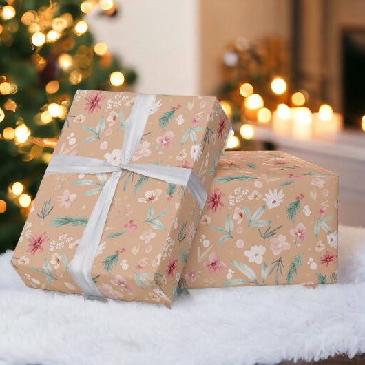 Papier Cadeau Elégant boho Aquarelle douce Noël floral