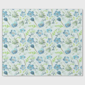 Papier Cadeau Elégant Boho bleu vert Aquarelle Fleurs (Plat)