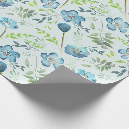 Papier Cadeau Elégant Boho bleu vert Aquarelle Fleurs (Coin)