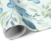 Papier Cadeau Elégant Boho bleu vert Aquarelle Fleurs (Coin rond)