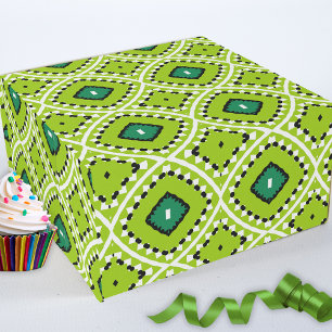 Papier Cadeau Élégant Boho Ethnic Lime Green Motif géométrique