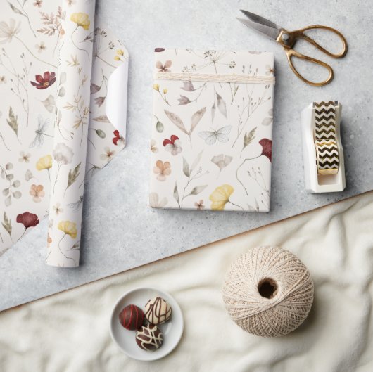 Papier Cadeau Élégant Boho Fleurs SauvagesFeuillage (Artisanat)
