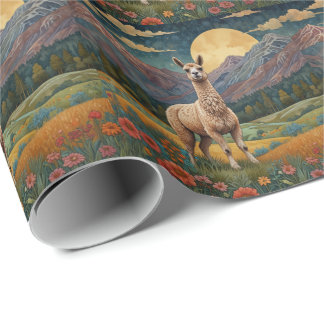Papier Cadeau Elégant boho llama alpaga paysage vintage