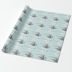 Papier Cadeau Élégant bois Coquillages bleus Faveur de mariage d