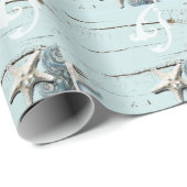 Papier Cadeau Élégant bois Coquillages bleus Faveur de mariage d (Coin rond)