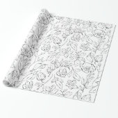 Papier Cadeau Élégant Botanique Floral noir et blanc (Déroulé)