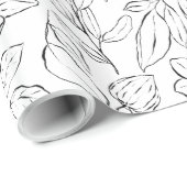 Papier Cadeau Élégant Botanique Floral noir et blanc (Coin rond)