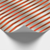 Papier Cadeau Élégant brillant argent brillant et rayures rouges (Coin)