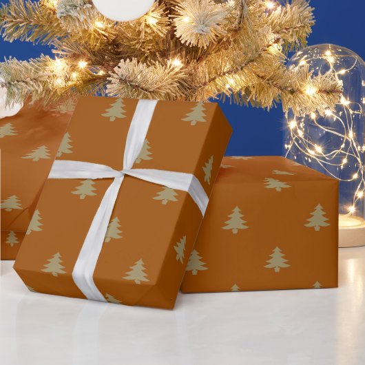 Papier Cadeau Élégant bronze brun or Noël arbres motif (Vacances)