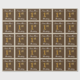 Papier Cadeau Elégant, Brown, Faux Gold 1er anniversaire + Nom