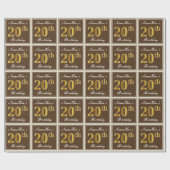 Papier Cadeau Elégant, Brown, Faux Gold 20e anniversaire + Nom (Plat)