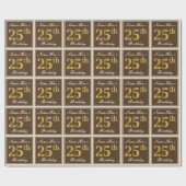 Papier Cadeau Elégant, Brown, Faux Gold 25e anniversaire + Nom (Plat)