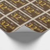 Papier Cadeau Elégant, Brown, Faux Gold 32e anniversaire + Nom (Coin)