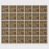 Papier Cadeau Elégant, Brown, Faux Gold 32e anniversaire + Nom (Plat)