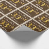Papier Cadeau Elégant, Brown, Faux Gold 33ème anniversaire + Nom (Coin)