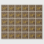 Papier Cadeau Elégant, Brown, Faux Gold 50e anniversaire + Nom (Plat)