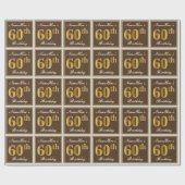 Papier Cadeau Elégant, Brown, Faux Gold 60e anniversaire + Nom (Plat)