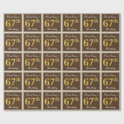 Papier Cadeau Elégant, Brown, Faux Gold 67ème anniversaire + Nom (Plat)