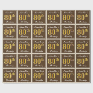Papier Cadeau Élégant, Brown, Faux Gold 80e anniversaire + Nom