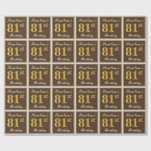 Papier Cadeau Elégant, Brown, Faux Gold 81ème Anniversaire + Nom