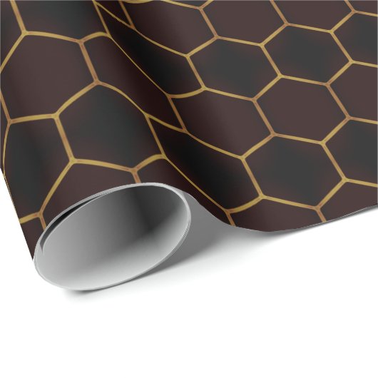 Papier Cadeau Elégant Brown Honeycomb Hexagon Motif Manly (Coin rond)