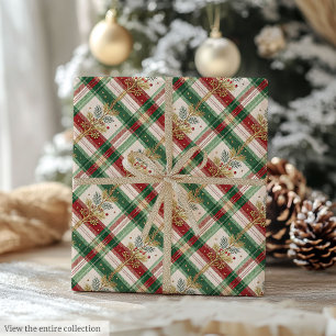 Papier Cadeau Élégant cadeau à carreaux aquarelle vert et rouge