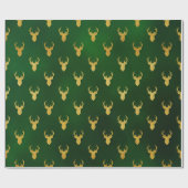 Papier Cadeau Elégant cadeau de Noël Gold Reindeer Motif Vert (Plat)