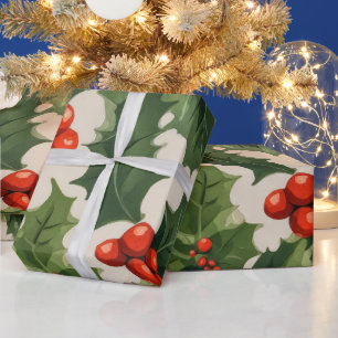 Papier Cadeau Élégant cadeau de Noël Holly Feuilles et Berries
