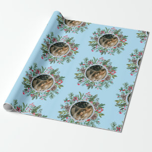 Papier Cadeau Elégant cadre de Noël rond photo Sky blue
