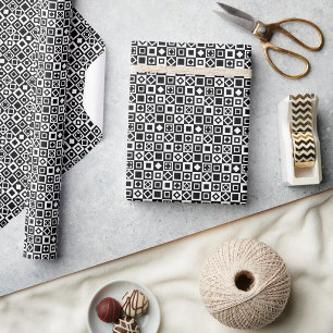 Papier Cadeau Élégant Carré Diamant noir blanc