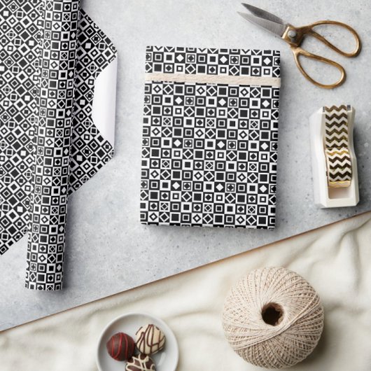 Papier Cadeau Élégant Carré Diamant noir blanc