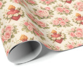 Papier Cadeau Elegant Catholic Heart of Mary Pink Roses (Coin rond)