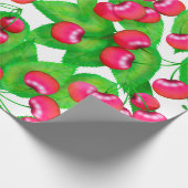 Papier Cadeau Elégant cerises rouges et Motif Feuille vert | (Coin)