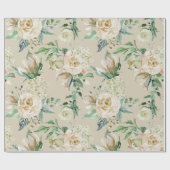 Papier Cadeau Élégant Champagne Crème Floral Botanique Mariage (Plat)