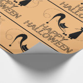 Papier Cadeau Élégant chat noir, Joyeux Halloween (Coin)