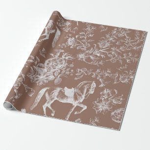 Papier Cadeau Élégant Cheval Brown Vintage Patter Floral