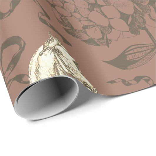 Papier Cadeau Elégant Cheval Hydrangea Bows Beige Brown Toile (Coin rond)