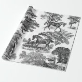 Papier Cadeau Elégant cheval rustique Black White Toile (Déroulé)