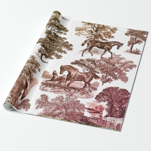 Papier Cadeau Élégant cheval rustique Toile rouge Brown (Déroulé)