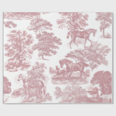 Papier Cadeau Elégant Chevaux Rustiques Rose Toile Blanche sans (Plat)