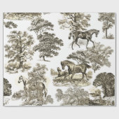 Papier Cadeau Élégant Chevaux Rustiques Toile Beige sans couture (Plat)