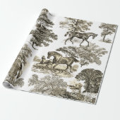 Papier Cadeau Élégant Chevaux Rustiques Toile Beige sans couture (Déroulé)