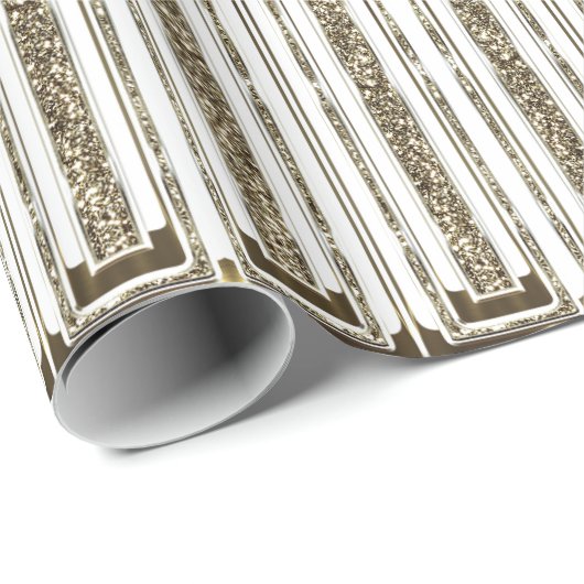 Papier Cadeau Élégant Chic Faux Gold Foil Blanc (Coin rond)