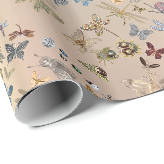 Papier Cadeau Élégant Chic Meadow Butterfly Insects Rose Gold (Coin rond)