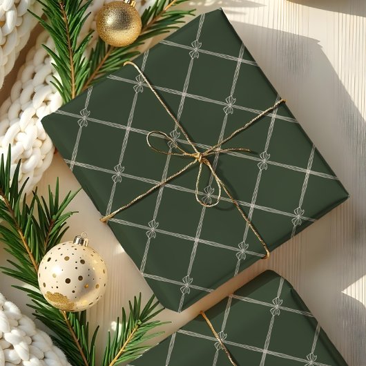 Papier Cadeau Élégant Chic Noël Bow & Ribbon Motif Green